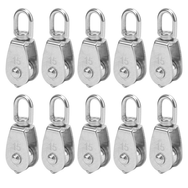 Double Wheel Pulley,10PCS M15 Pulley Block Stainless Steel Heavy Duty Traction Wheel Double Wheel Lifting Rope Block 